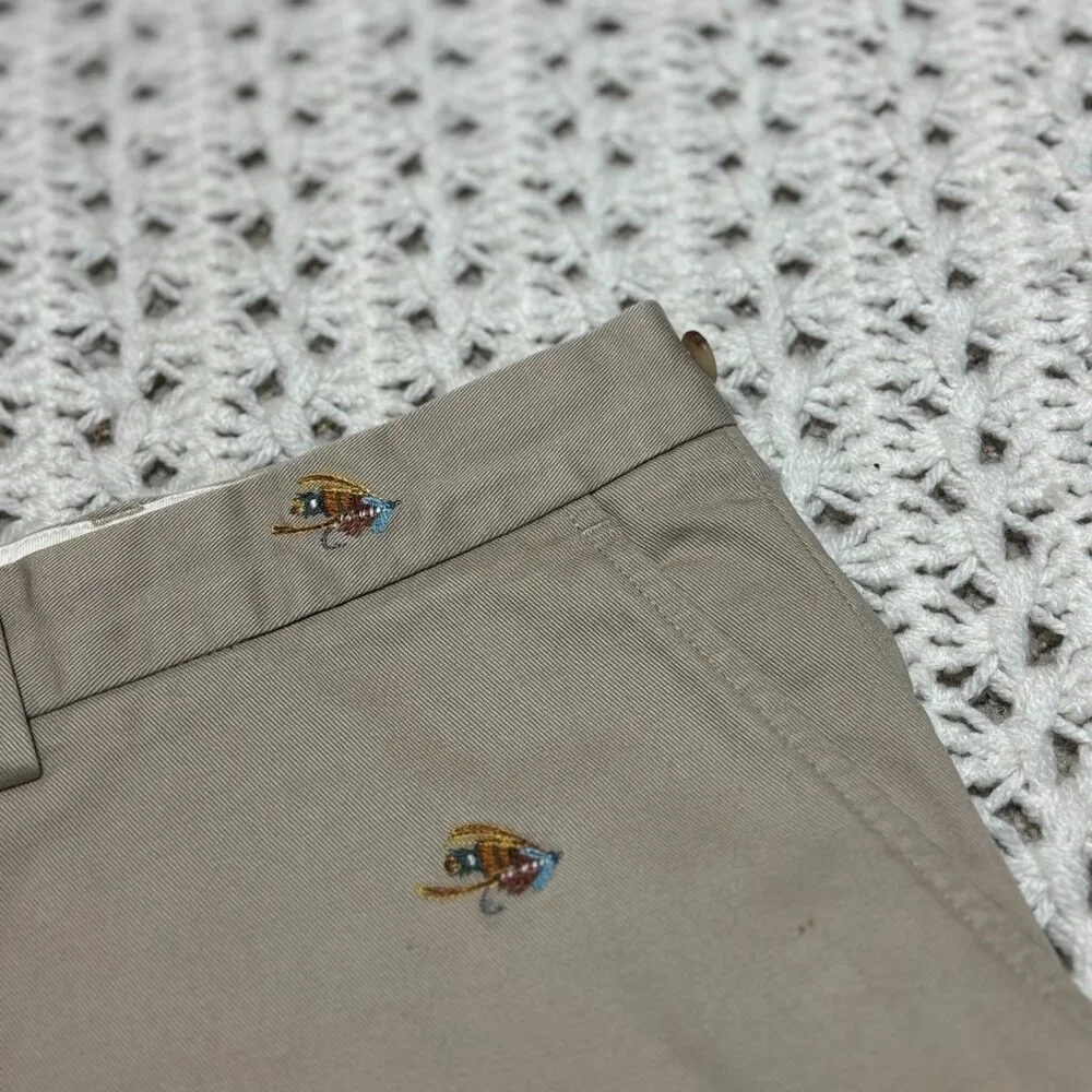 VTG Polo Ralph Lauren Chino Pants Khaki Stretch Flyfish Embroidered Mens Sz 38R‎